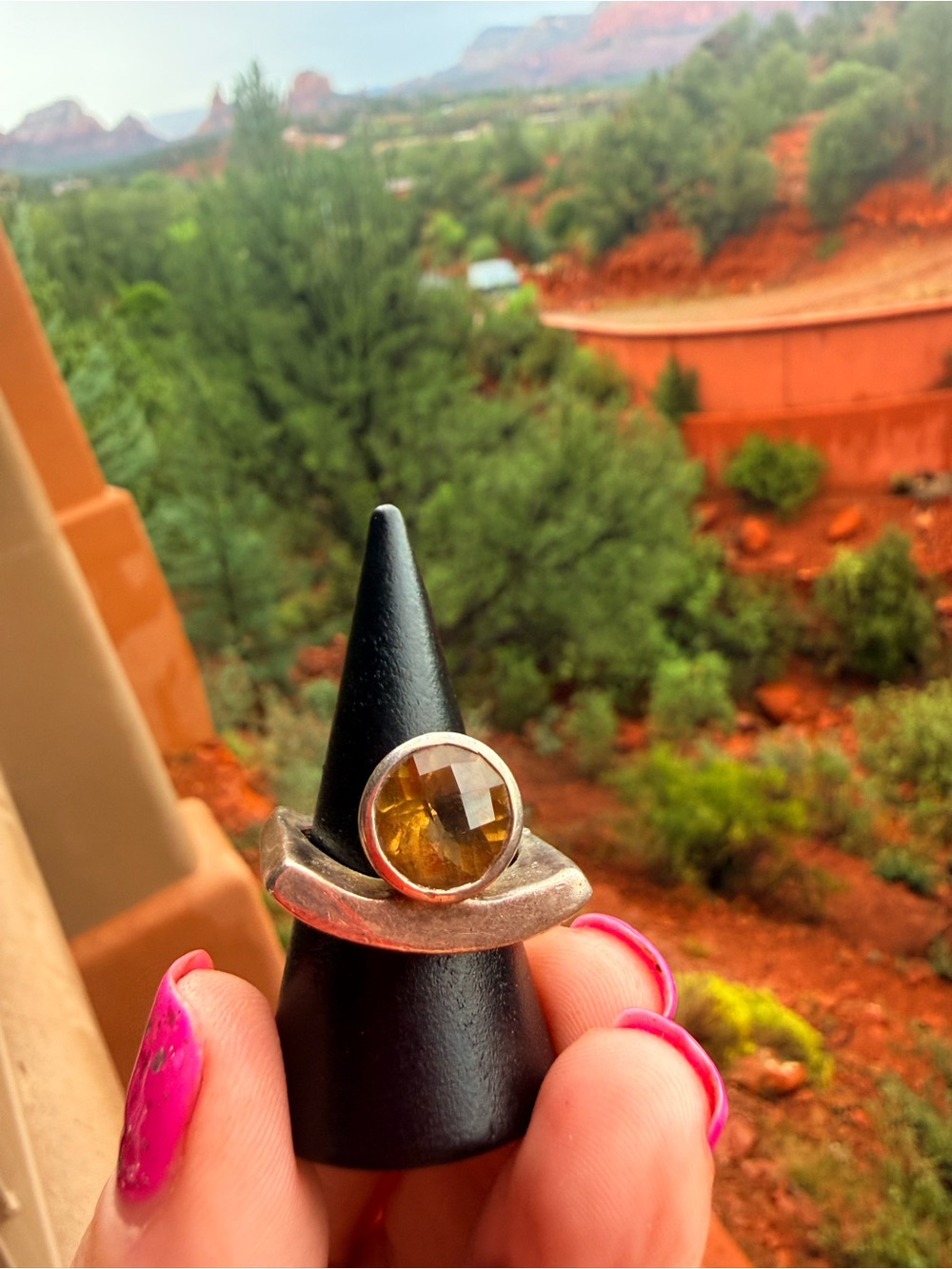 Sterling Silver Citrine Ring in Yellow-Gold Tone